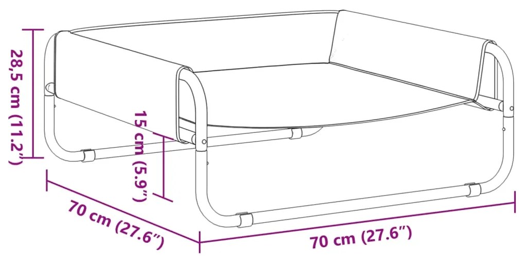 Cama para cães elevada tecido oxford e aço antracite