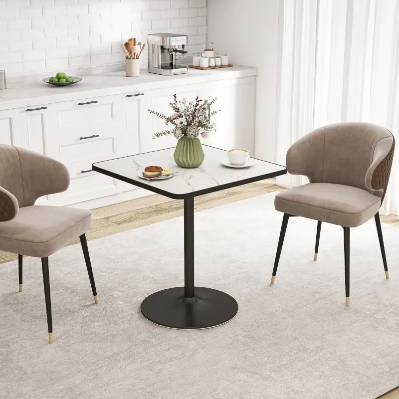 Mesa de jantar para 4 pessoas 70 x 70 cm, mesa de cozinha de estilo moderno com tampo com efeito de mármore e base redonda, branca e preta