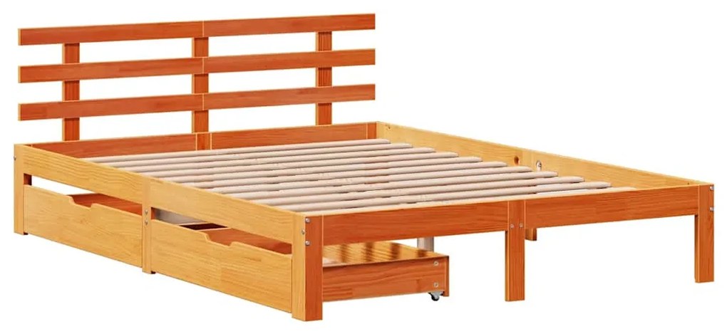 Estrutura cama c/ gavetas 160x200 cm pinho maciço castanho-mel