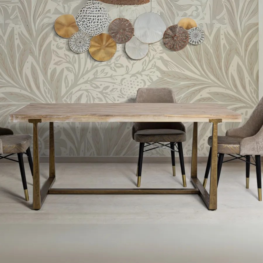 MESA DE JANTAR ANKARA 180X90X78 CM CASTANHO E DOURADO (CADEIRAS NÃO INLUÍDAS)