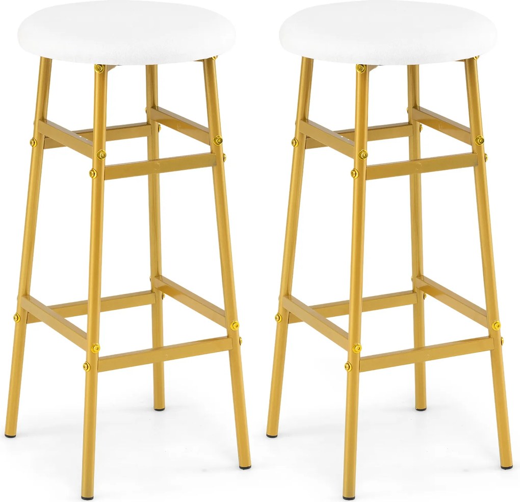 Conjunto de 2 Bancos de Bar Redondos, 33,5 x 73 cm, Estrutura Metálica Reforçada, Branco