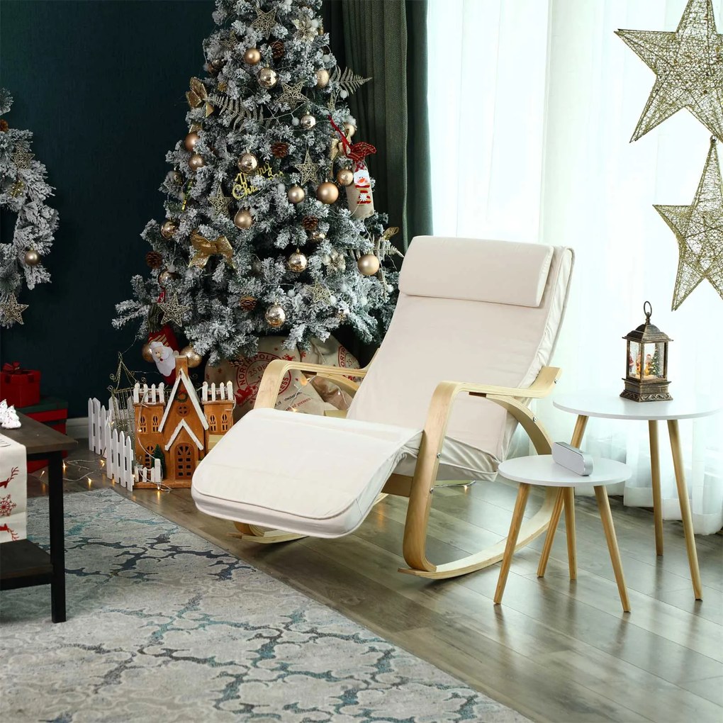 Cadeira de baloiço em madeira de bétula bege