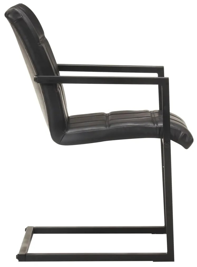 Cadeiras de jantar cantilever 2 pcs couro genuíno preto