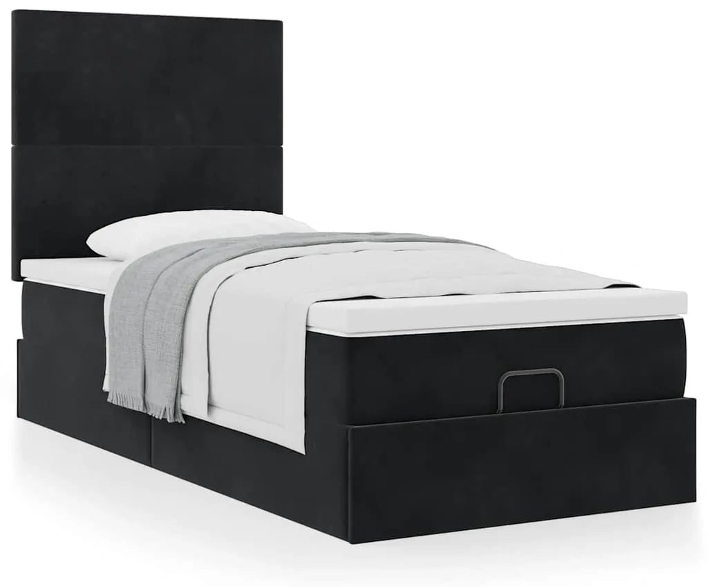 Estrutura de cama otomana com colchões preto 80x200cm veludo