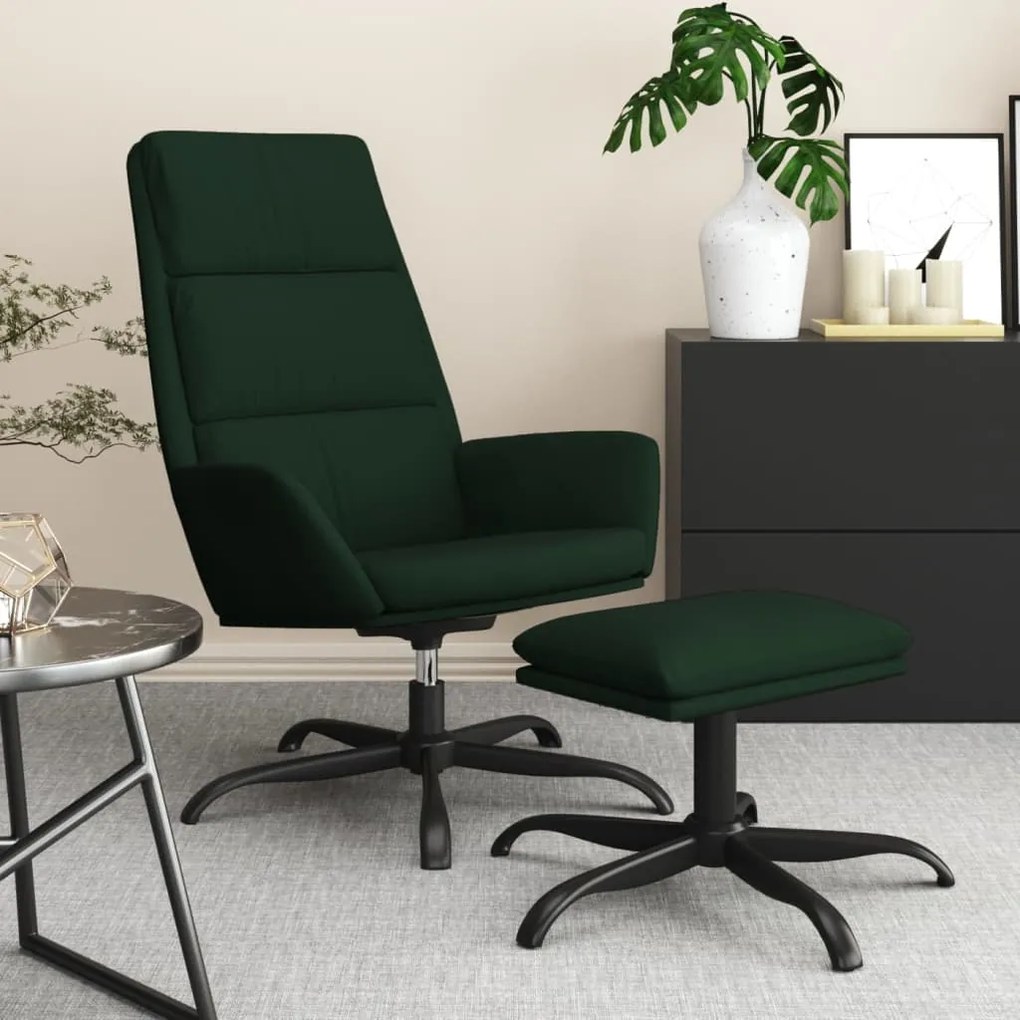 vidaXL Cadeira de descanso com banco p/ pés veludo verde-escuro