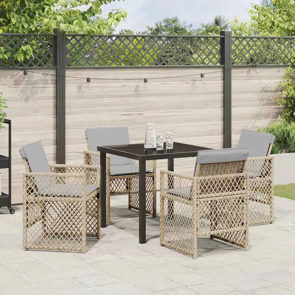 Conjunto de Jantar de Jardim com 5 Peças e Almofadas Bege de Poliéster