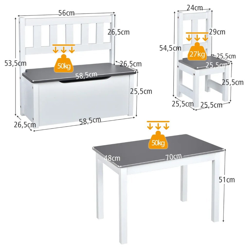 Conjunto de mesa e cadeiras para crianças 4 peças Conjunto de mesa de actividades de madeira 2 em 1 com 2 cadeiras e 1 banco para brincar desenhar ler