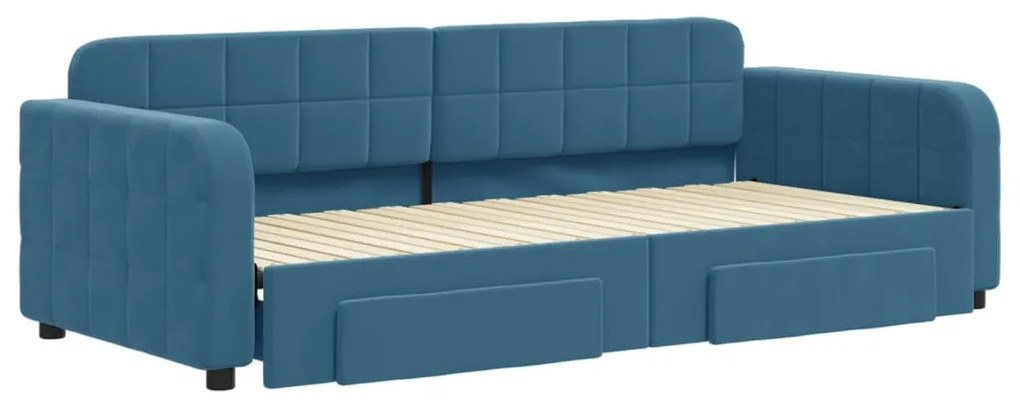 Sofá-cama com gavetão e gavetas 90x200 cm veludo azul