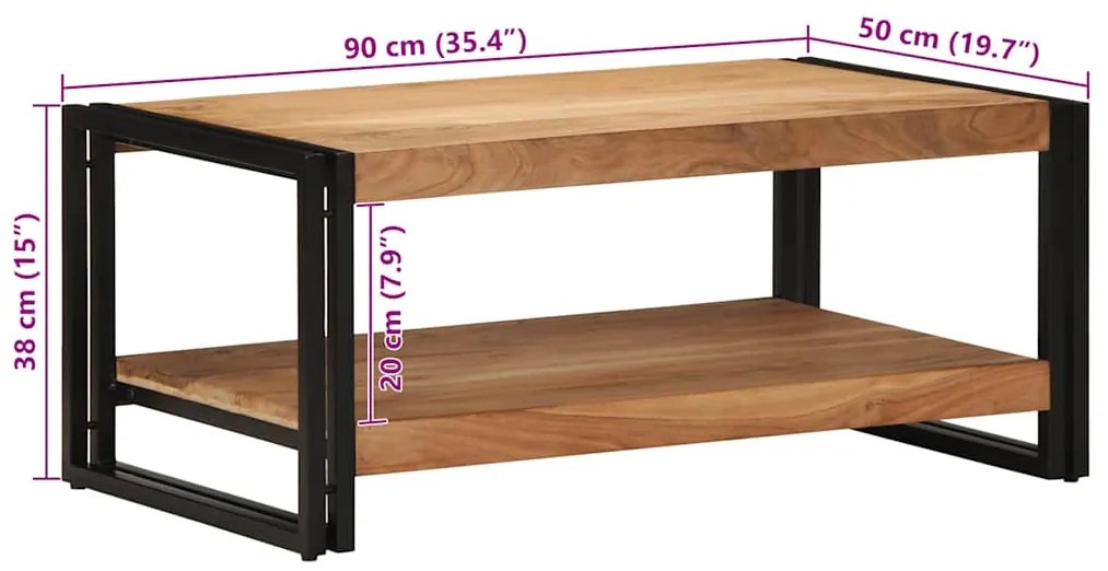 Mesa de centro 90x50x38 cm madeira de acácia maciça