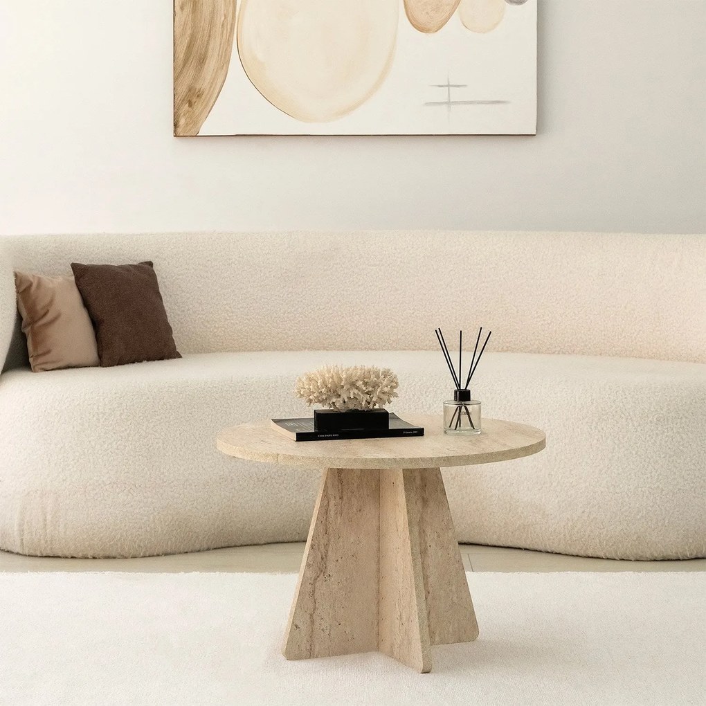 Mesa de Centro Mushroom – Travertino – 60 cm de diâmetro x 40 cm de al