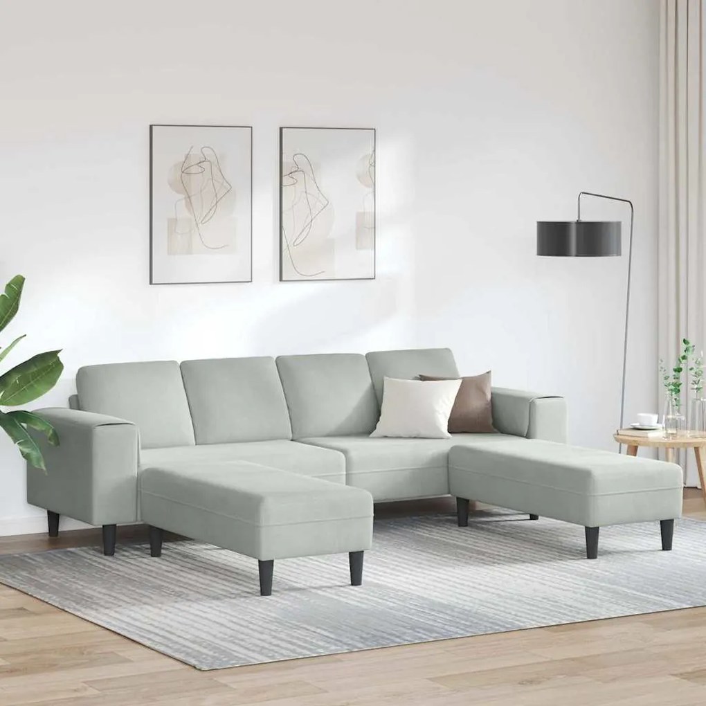 Conjunto de Sofás 3 pcs Cinzento-claro Veludo