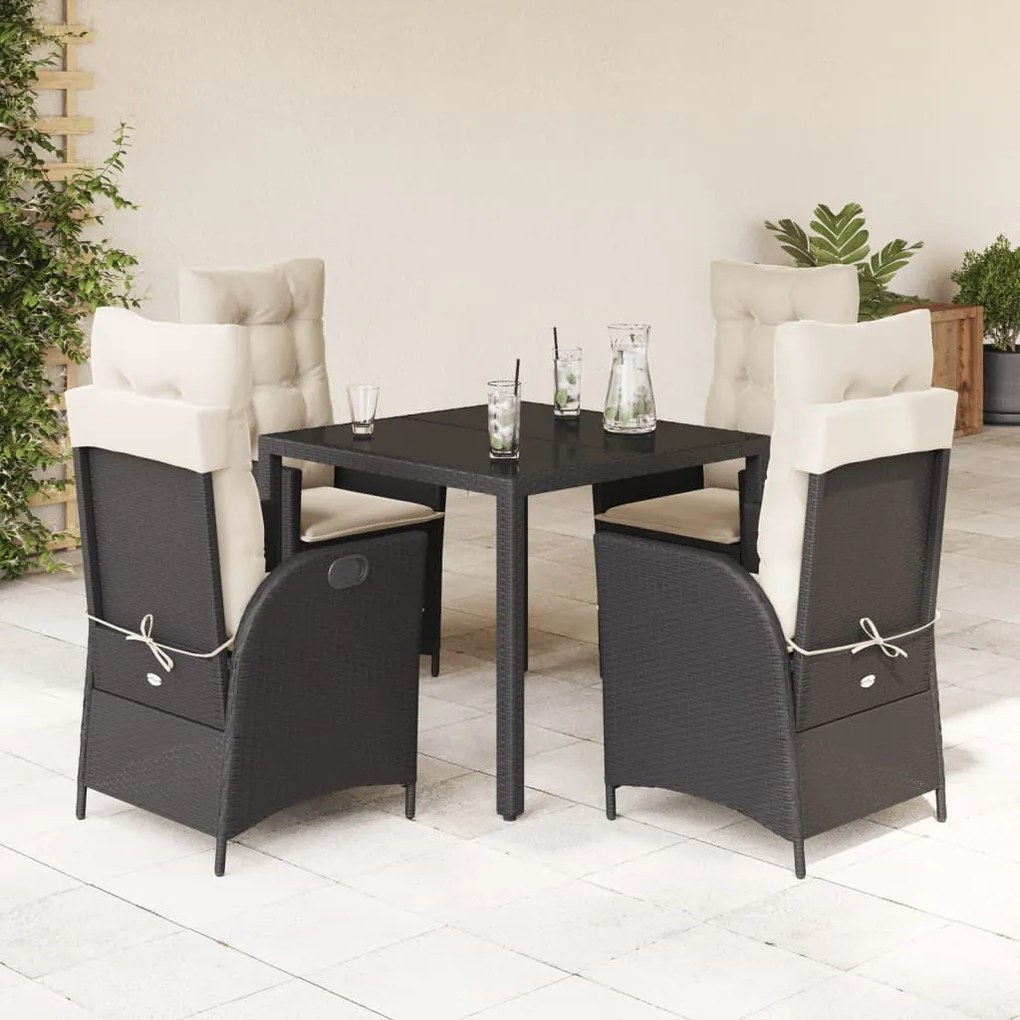 vidaXL 5 pcs conjunto de jantar p/ jardim c/ almofadões vime PE preto