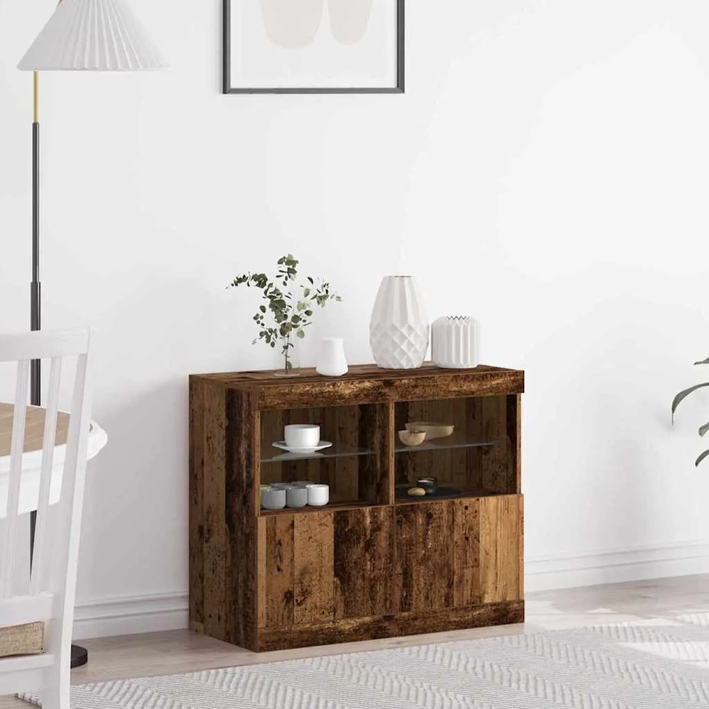 Aparador com Luzes LED Madeira Velha 81x37x67 cm