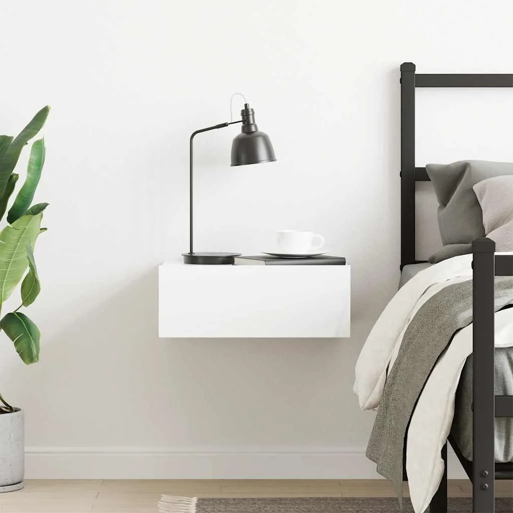Mesa de cabeceira suspensa derivados madeira branco brilhante