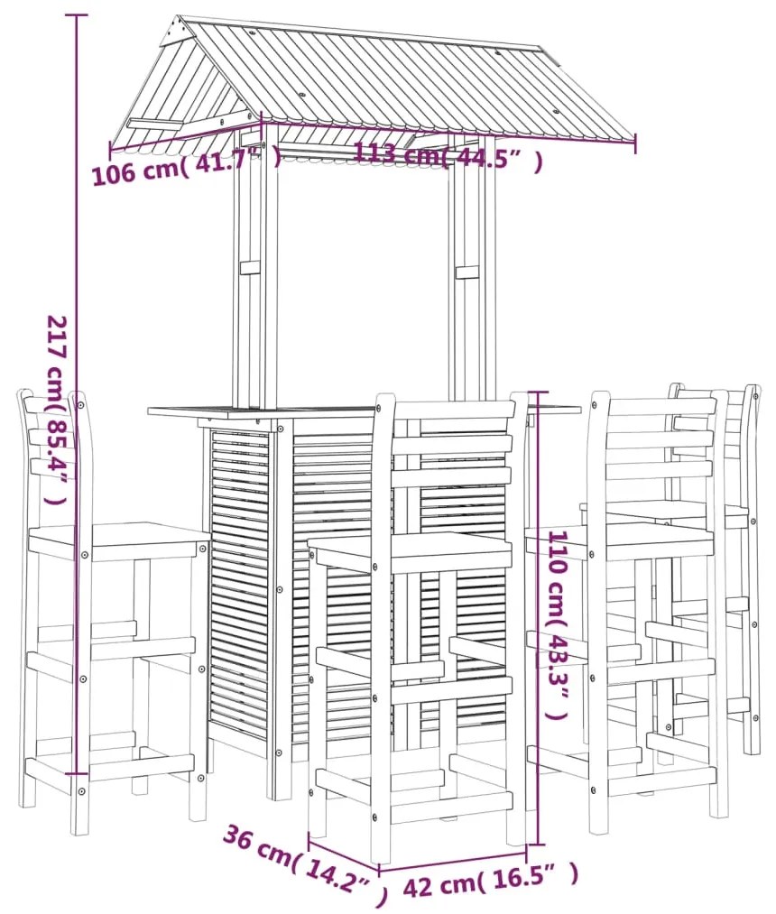 5 pcs conjunto de bar para jardim madeira de acácia maciça