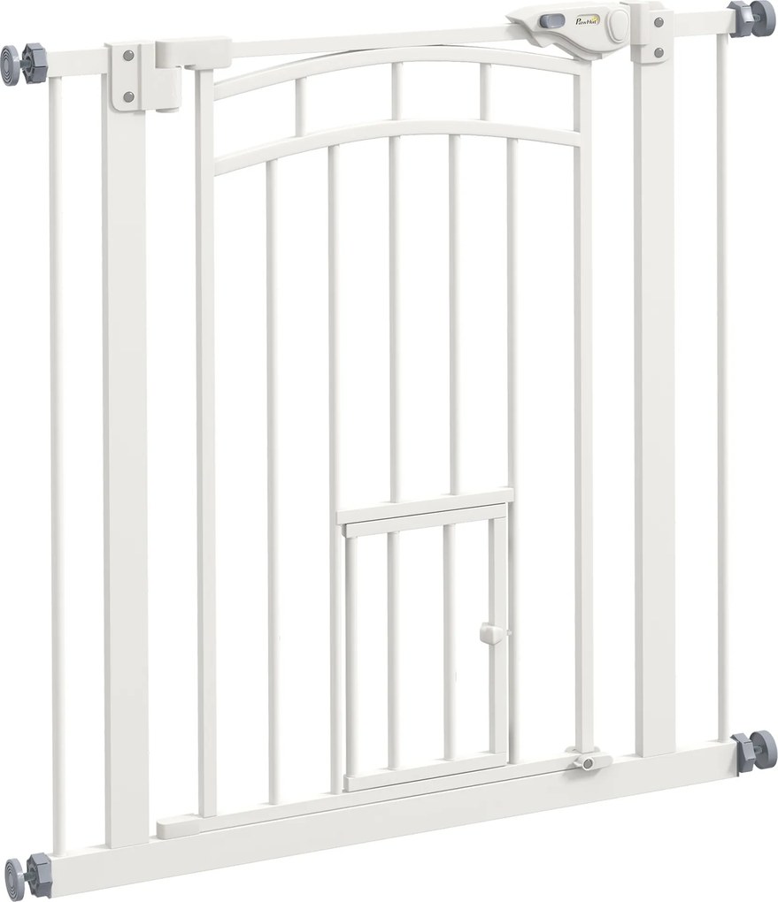 PawHut Barreira de Segurança para Cães 74-80 cm Porta de Segurança para Animais com Montagem a Pressão e Duplo Bloqueio Branco | Aosom Portugal