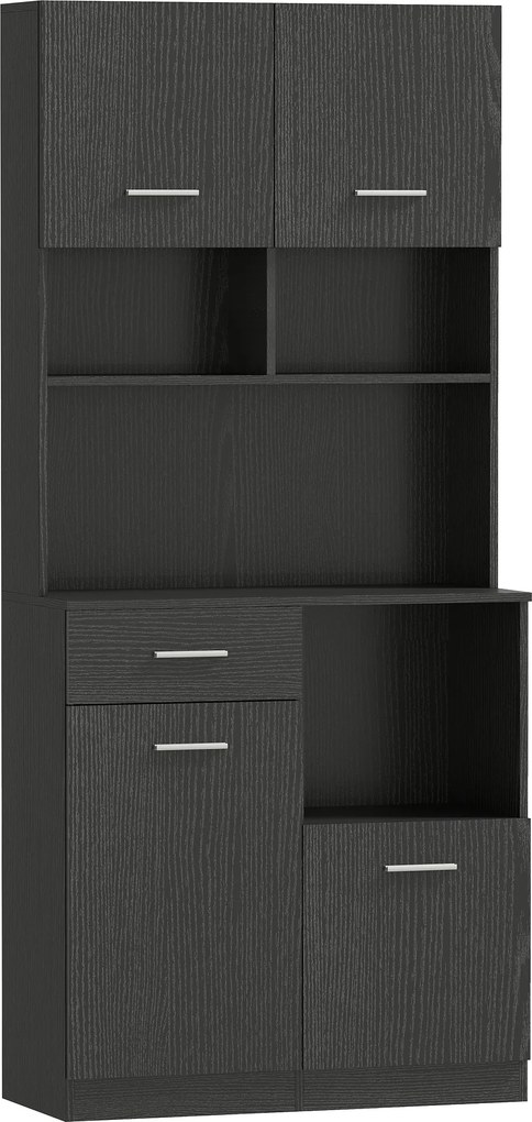 HOMCOM Armário de cozinha, Buffet com gaveta, Portas Soft-Close, 80 x 35 x 180 cm, Preto | Aosom Portugal