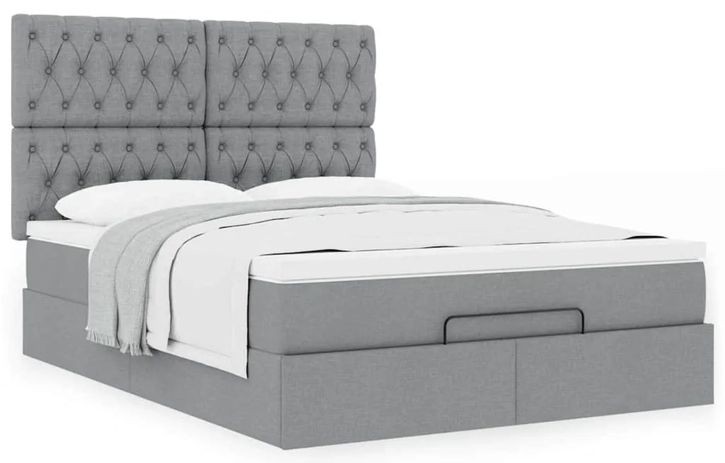 Estrutura de cama otomana com colchão 140x190 cm cinzento claro