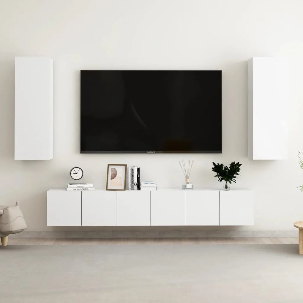 vidaXL 5 pcs conjunto móveis de TV derivados madeira branco brilhante
