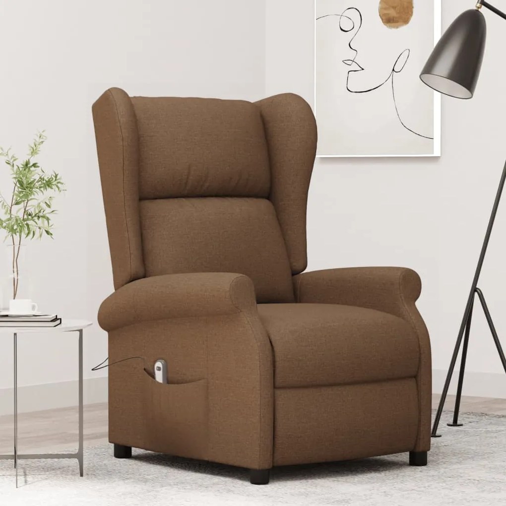 3098323 vidaXL Poltrona elétrica reclinável tecido castanho