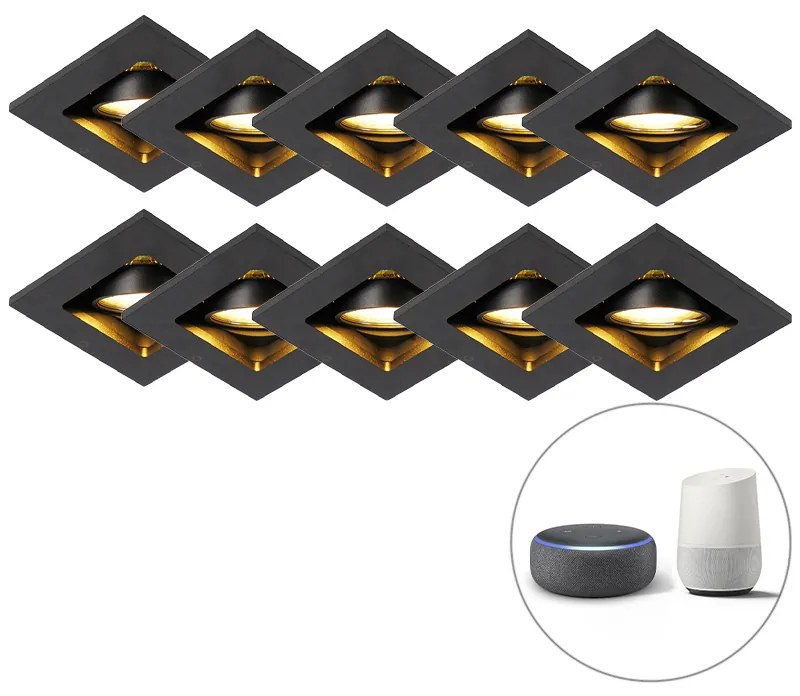 LED Conjunto de 10 holofotes embutidos inteligentes pretos incl. Wifi GU10 - Qure Moderno,Design