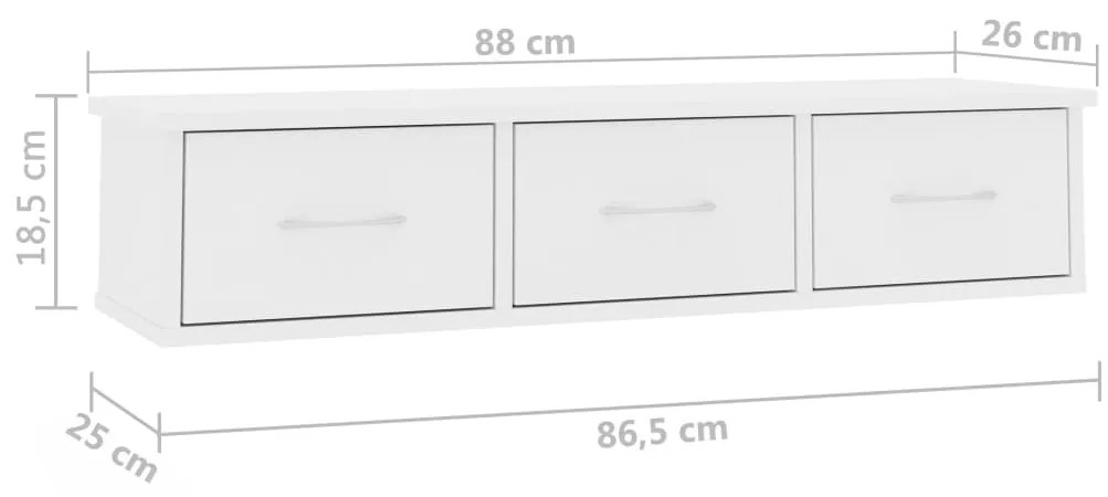 Prateleira gavetas p/ parede 88x26x18,5cm deriv. madeira branco