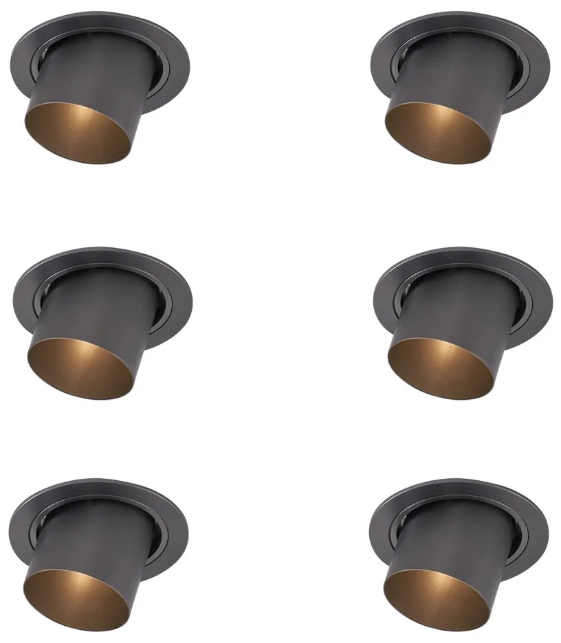 Set van 6 moderne inbouwspots gunmetal GU10 50mm rond kantelbaar - Installa Moderno