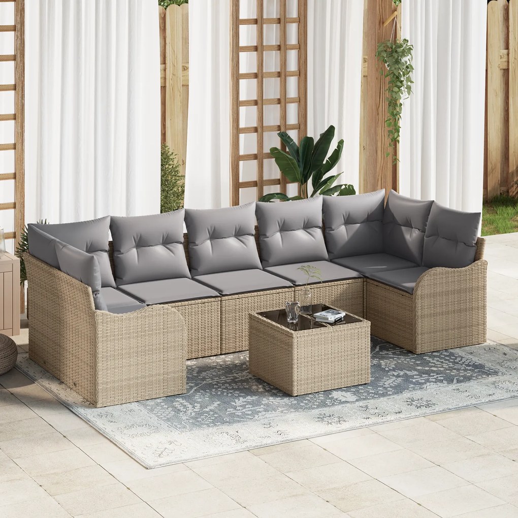 Conjunto de Sofá de Jardim vidaXL com Almofadas Bege Vime Poli
