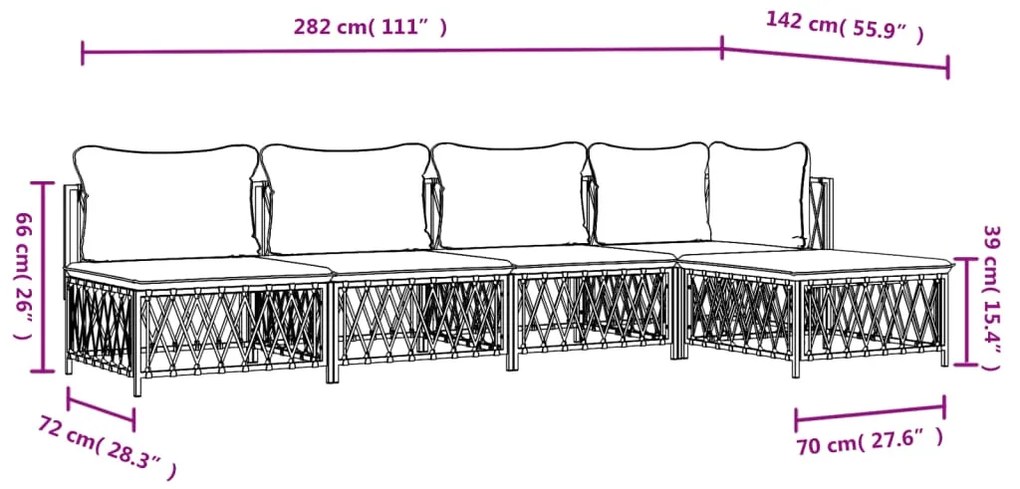 5 pcs conjunto lounge de jardim com almofadões aço antracite