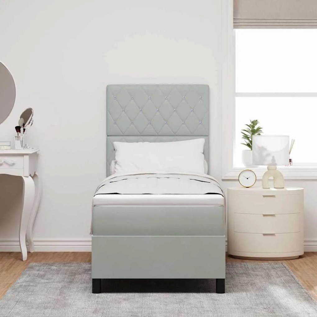 Cama Box com Colchão e Luz LED Cinza Claro 80x200 cm em Veludo
