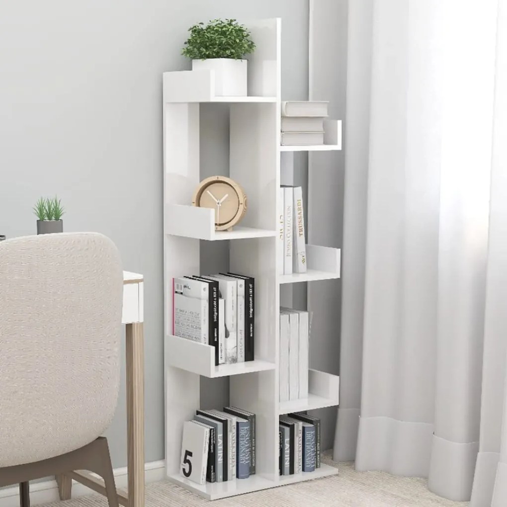 808915 vidaXL Estante 48x25,5x140 cm contraplacado branco brilhante