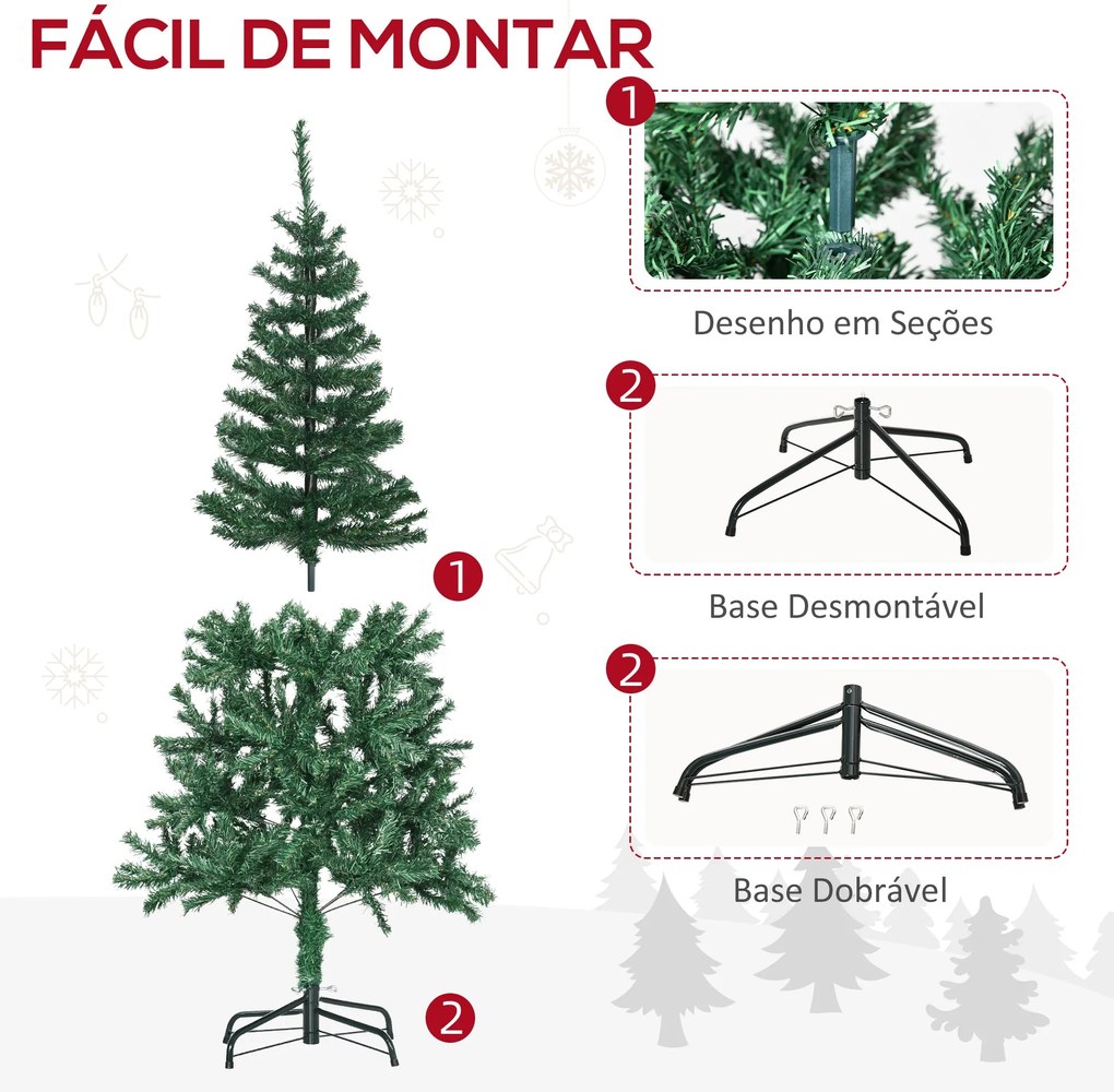 HOMCOM Árvore de Natal Artificial 150cm Ignífugo com 420 Ramos 48 Deco