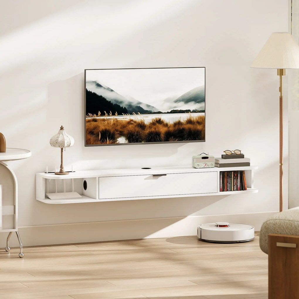Móvel de TV Suspenso, 140 x 24 x 16 cm, Para Televisores até 60 Polegadas, Branco