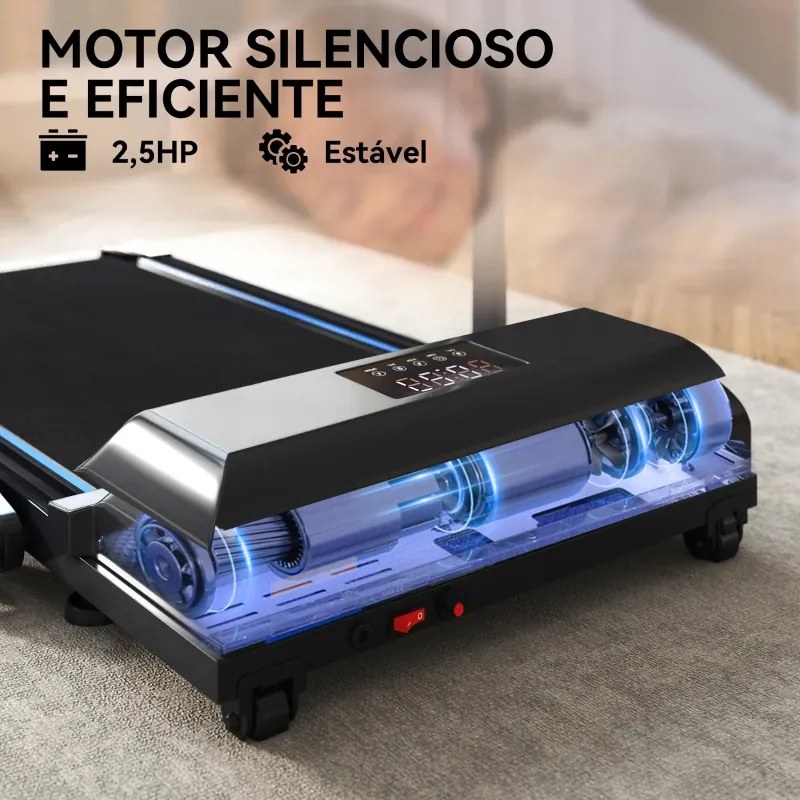 Passadeira Dobrável 2 em 1 Elétrica com 2,5HP 10 km/h Ecrã LED e Controlo Remoto 130x59x96 cm Preto e Azul