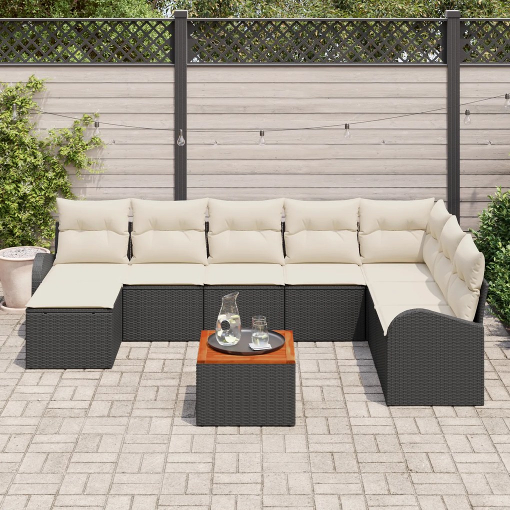 Conjunto de Sofás de Jardim vidaXL com Almofadas Preto Rattan Sintétic