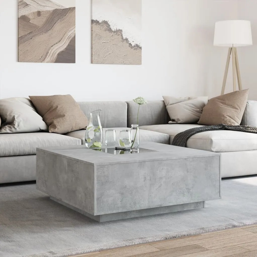 Mesa de centro luzes LED Infinity 100x100x40cm cinzento cimento
