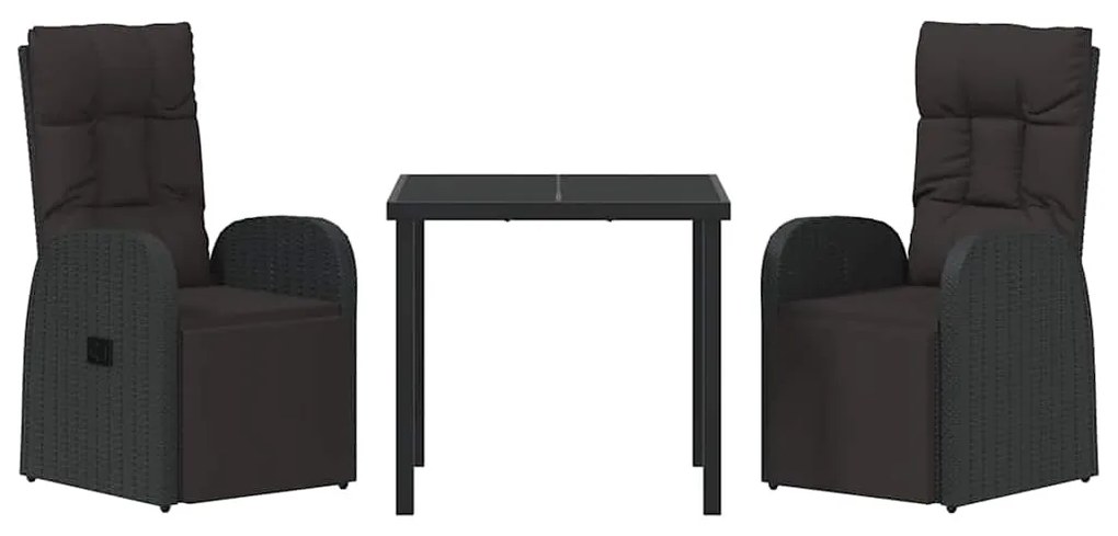 Cadeiras de Jardim Reclinadas 3 pcs Preto 80 x 80 x 73 cm