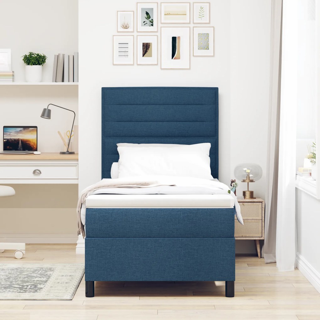Cama Box com Colchão Azul 80x200 cm Tecido