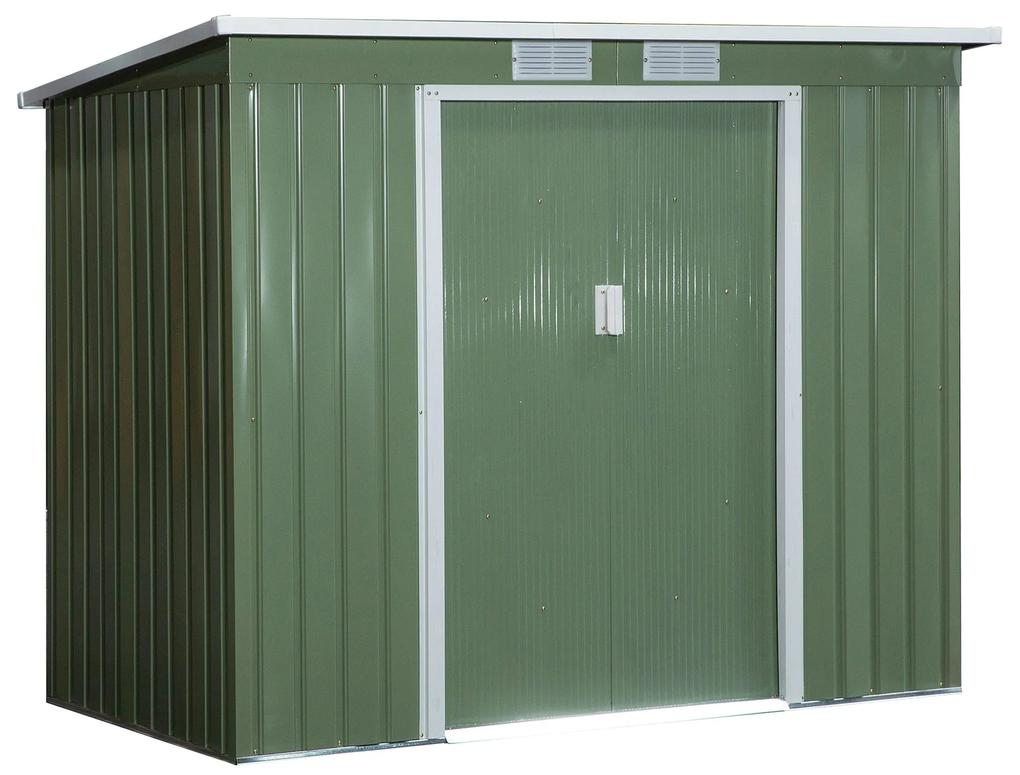 Outsunny Abrigo de Jardim 213x130x173cm Abrigo de Exterior de Aço Galvanizado com Porta Corredeira e Ventilações Verde | Aosom Portugal