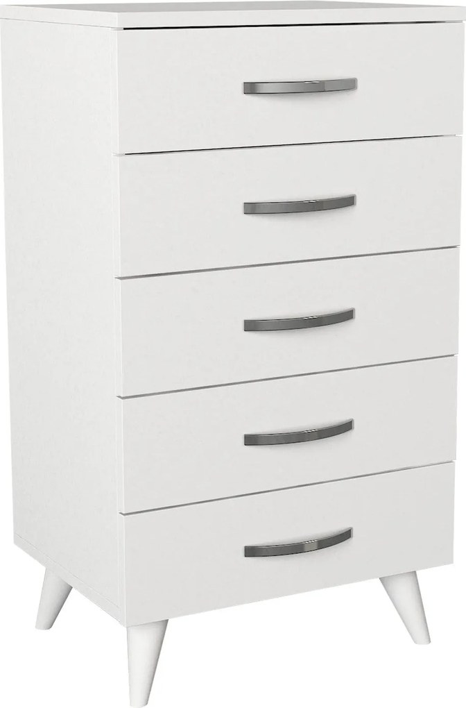 Cómoda / Camiseiro "Cemre" com 5 Gavetas – Branco - 50x37,5x87,6 cm -