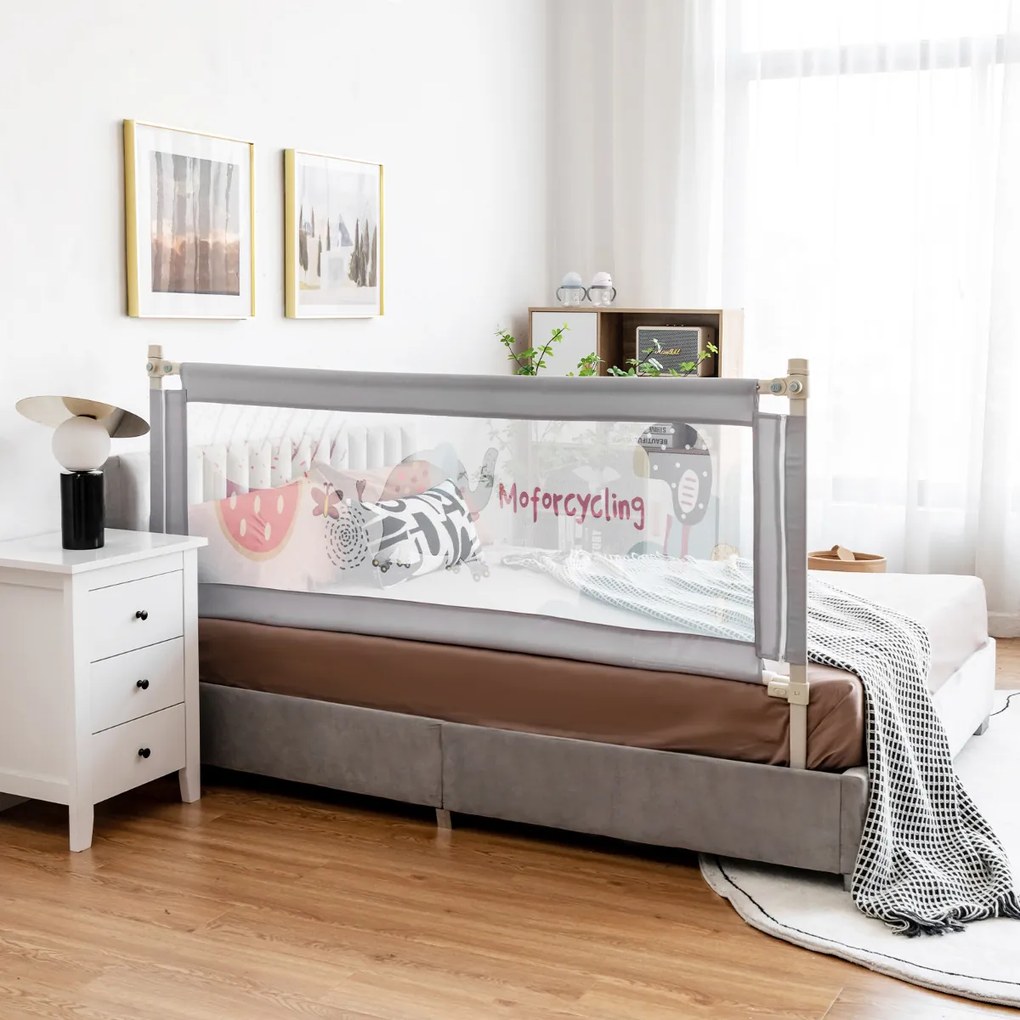 Barreira de cama para crianças dobrável 174 cm Barreira de cama com elevador vertical Bloco de segurança cinzento