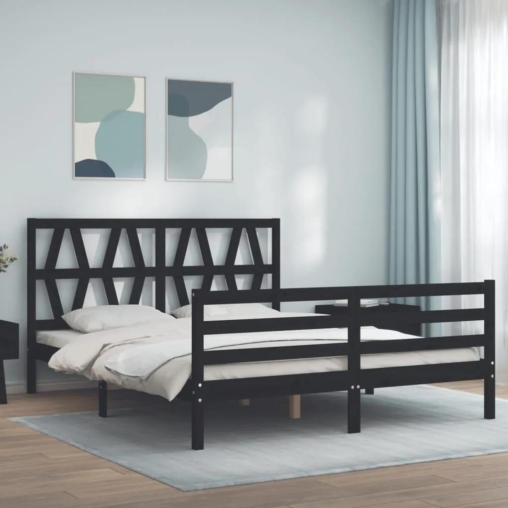 3194390 vidaXL Estrutura de cama com cabeceira 160x200 cm madeira maciça preto