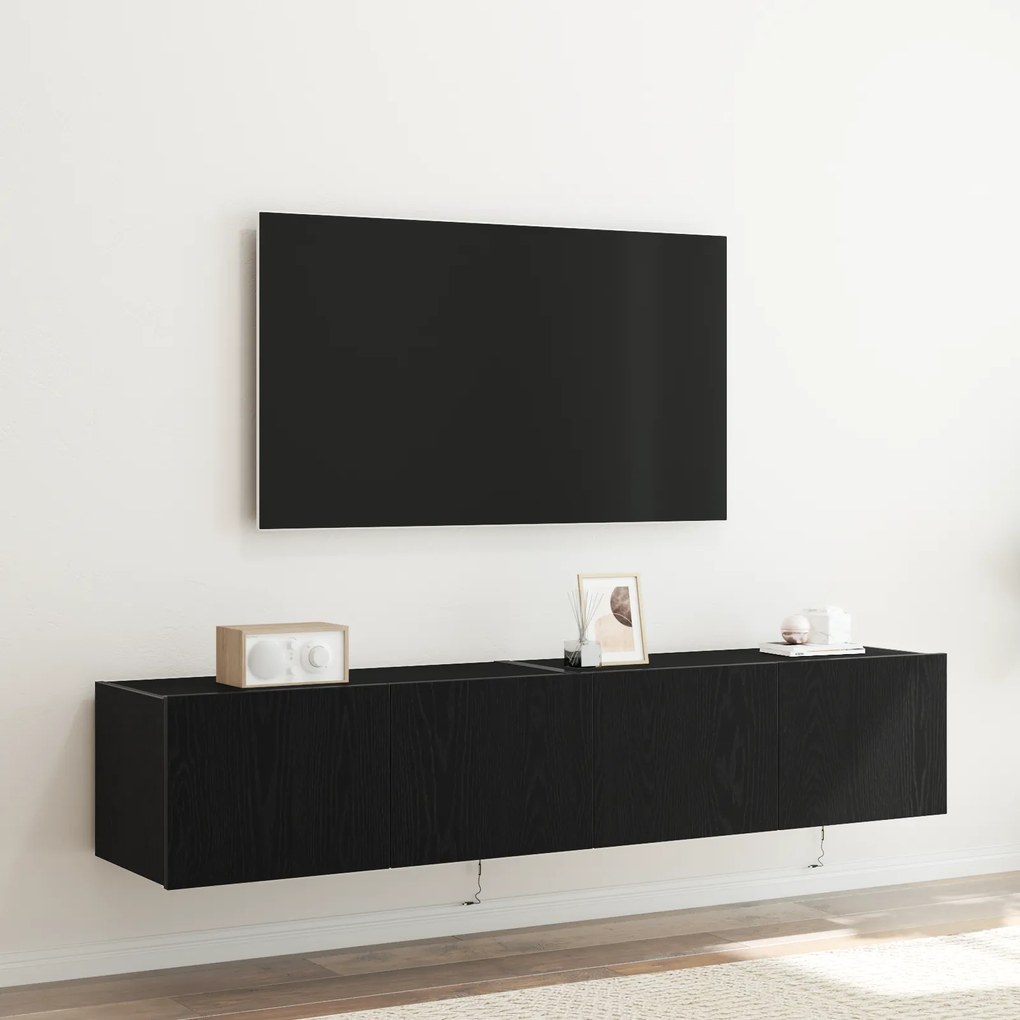 Armários de TV vidaXL com luzes LED 2 pcs Preto Carvalho 80x35x31 cm