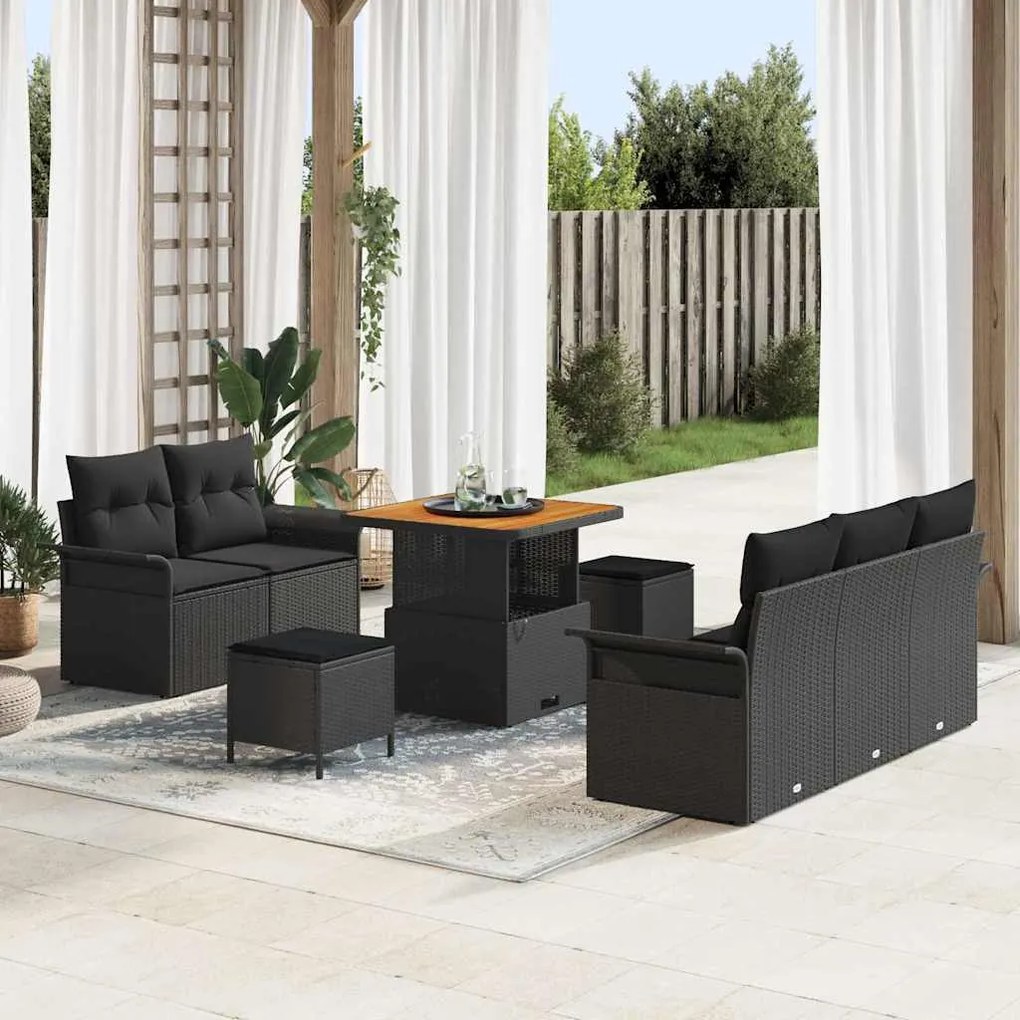 vidaXL Conjunto de Sofá de Jardim com almofada 8 pcs Preto