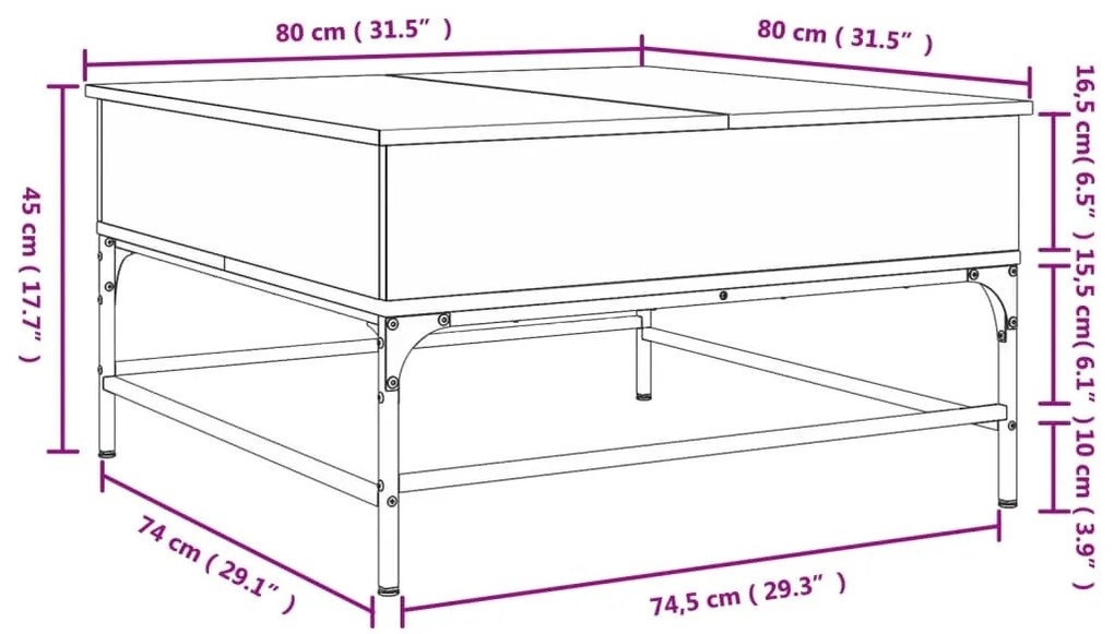Mesa de centro 80x80x45 cm derivados de madeira/metal preto
