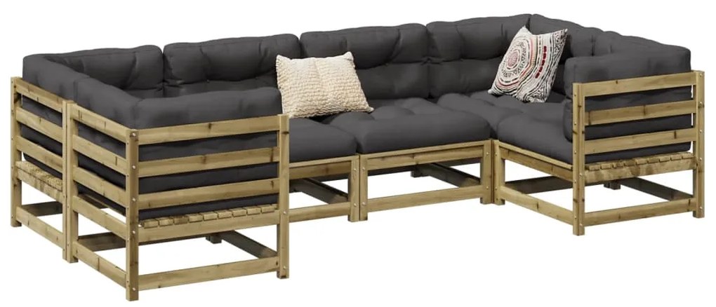 6 pcs conjunto sofás de jardim c/ almofadões pinho impregnado