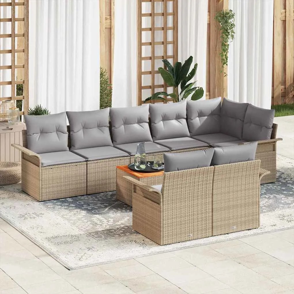 Conjunto de Sofá de Jardim vidaXL 9 peças com Almofadas Bege Rattan Si