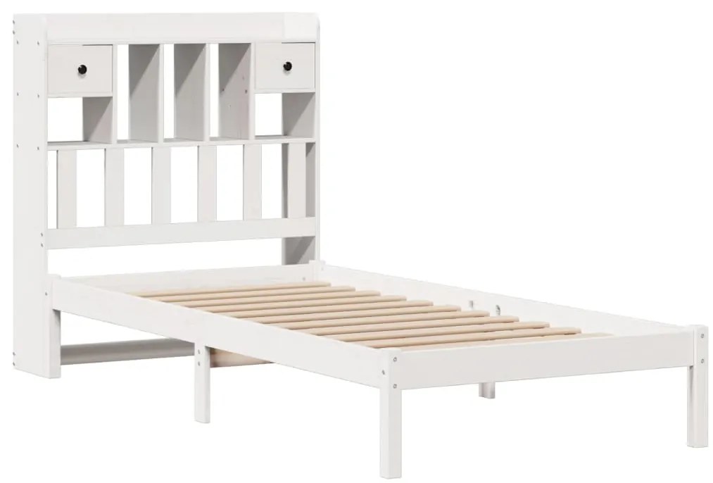 Cama com estante sem colchão 100x200 cm pinho maciço branco