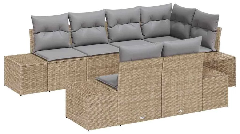 Conjunto de Sofá de Jardim 7 Peças com Almofadas Bege Rattan Poli