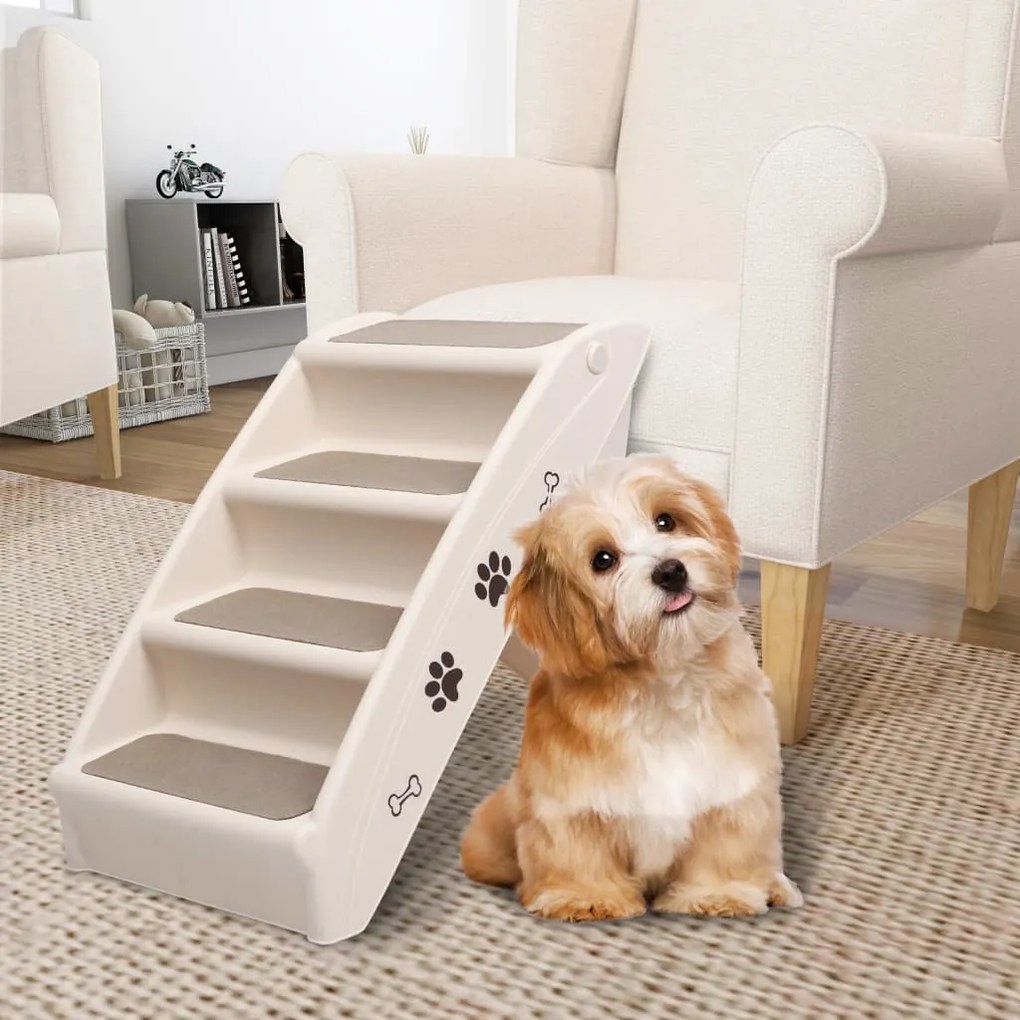 170984 vidaXL Escadas para cães dobráveis 62x40x49,5 cm cor creme